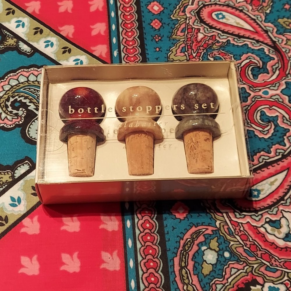 NEW/NEVER USED - Italian Alabaster Multi-Color Bottle Stopper Set